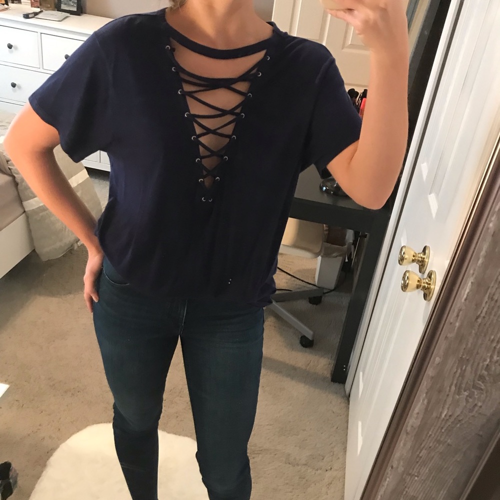 Express Dark Blue Lace up Tee
